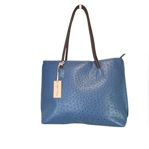 NWT! Large Vegan Leather Tote Bag with Ostrich Skin Pattern and Braided Handles
